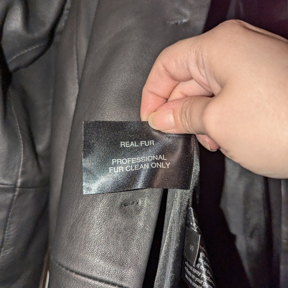 Lamb Fox Fur Collar Genuine Leather Brown Button Front Tunic Jacket Coat Small - Picture 12 of 12